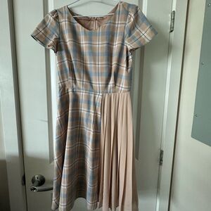 Plaid and Pleated Women's Dress